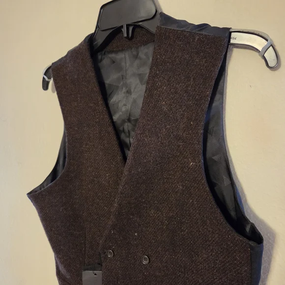 ASOS Harris Tweed Wool Vest 38R Brown Geometric Lining NWT - Picture 4 of 14